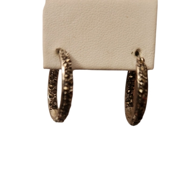 Kenneth Cole Silver Bejeweled Hoop Earrings - Picture 2 of 4